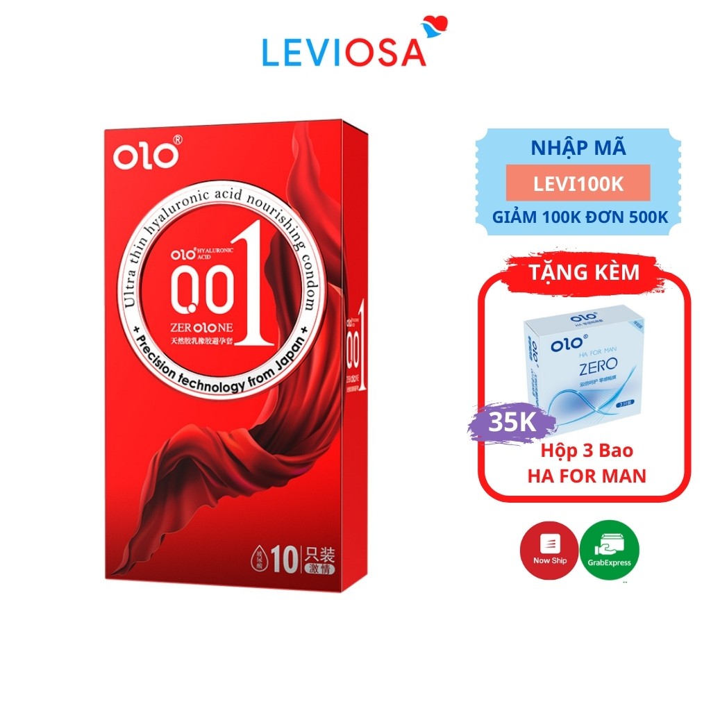 Bao cao su gai OLO siêu mỏng 001 RED PASSION cao cấp Hộp 10 BCS Công nghệ Nhật Bản Gai 3D Size 52mm