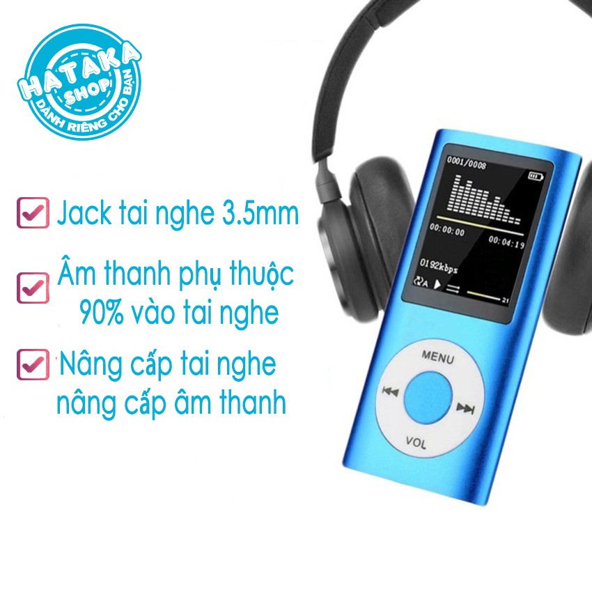 Máy nghe nhạc mp3 BTS-tặng tai nghe, dây sạc-chức năng FM, ghi âm, xem ảnh, đọc sách