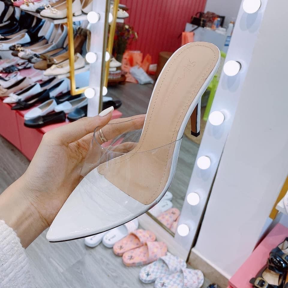 Dép cao gót nữ 9 phân quai trong suốt,guốc mộc nữ quai ngang giày công sở đẹp rẻ thời trang