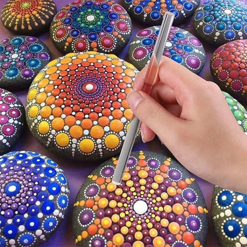 Bộ 18 Dụng Cụ Chấm Bi Nghệ Thuật Mandala Bao Gồm 4 Khuôn Mandala, 8 Thanh Acrylic, Khay 5 Mặt Chấm Bi