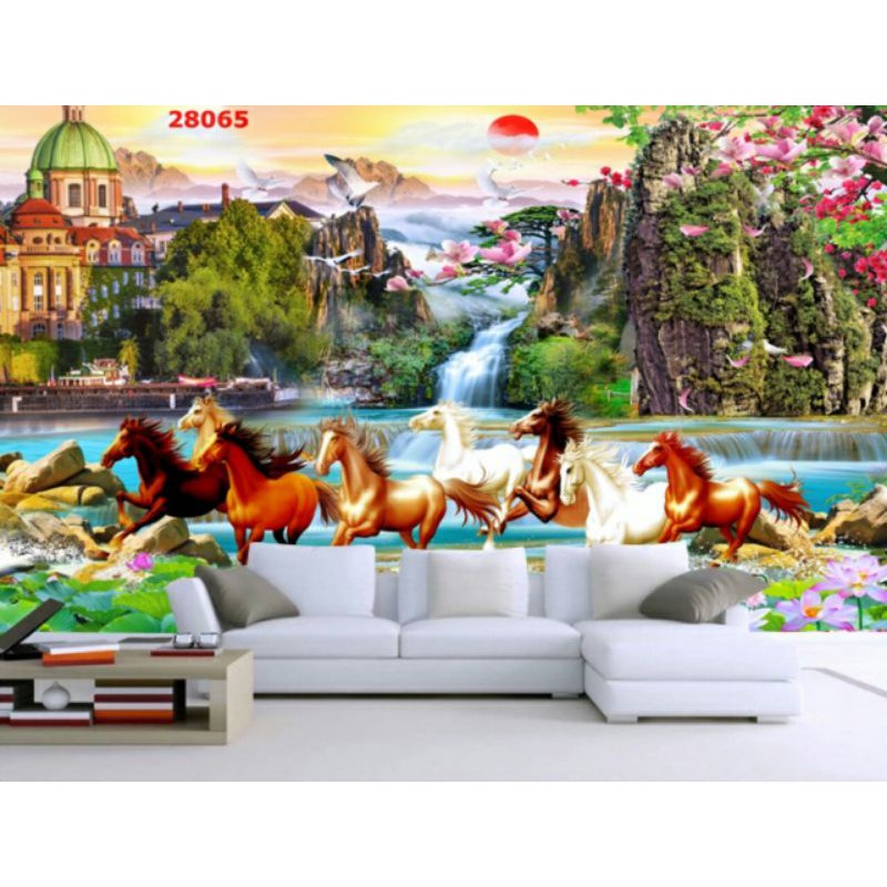 Tranh dán tường 3D mã đáo thành công nhiều mẫu