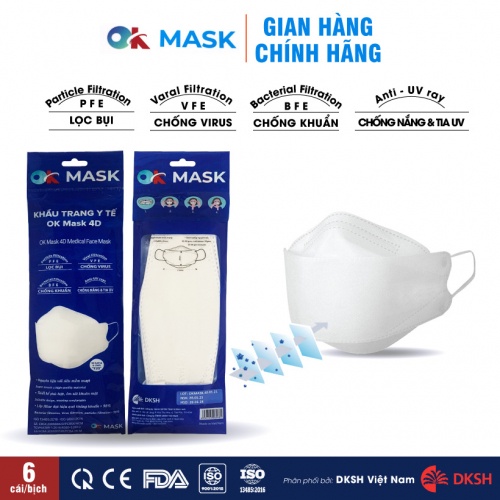 Khẩu trang Y tế cao cấp 4D OK Mask kiểu dáng KF94 Hàn Quốc dễ thở, không dính son lên khẩu trang antibacterial face mask