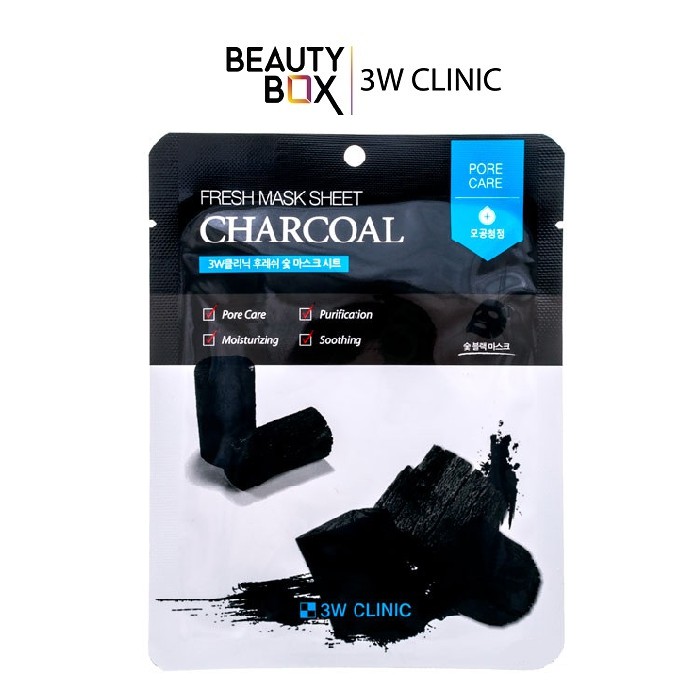 Mặt Nạ Giấy 3W Clinic Fresh Charcoal Mask Sheet 23ml