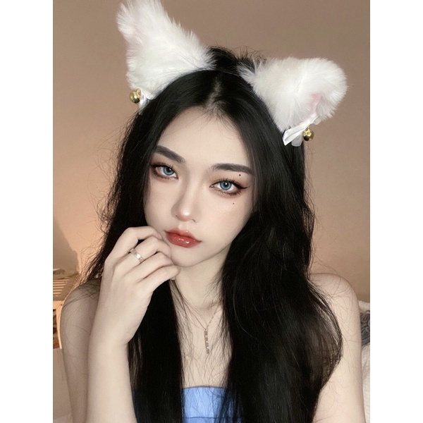 Bờm tai mèo lông dài mềm mịn có chuông đính kèm