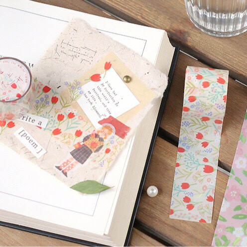 Băng keo dán washi tape hoa lá cỏ chống nước trang trí sổ khổ lớn 3cm handmade scrapbook bullet | Góc Nhà gocnha VPP014