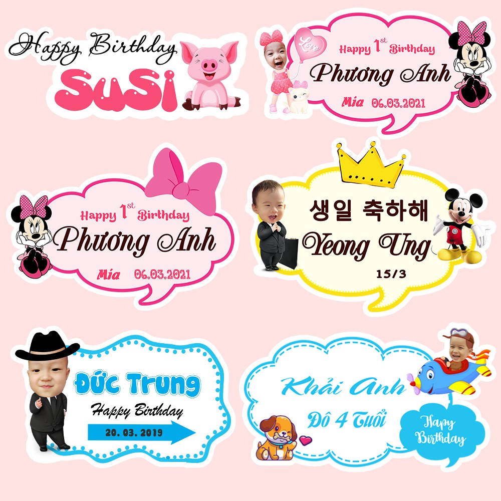 Bảng tên kèm ảnh Chibi, thông tin sinh nhật theo yêu cầu, nhiều kích thước lựa chọn