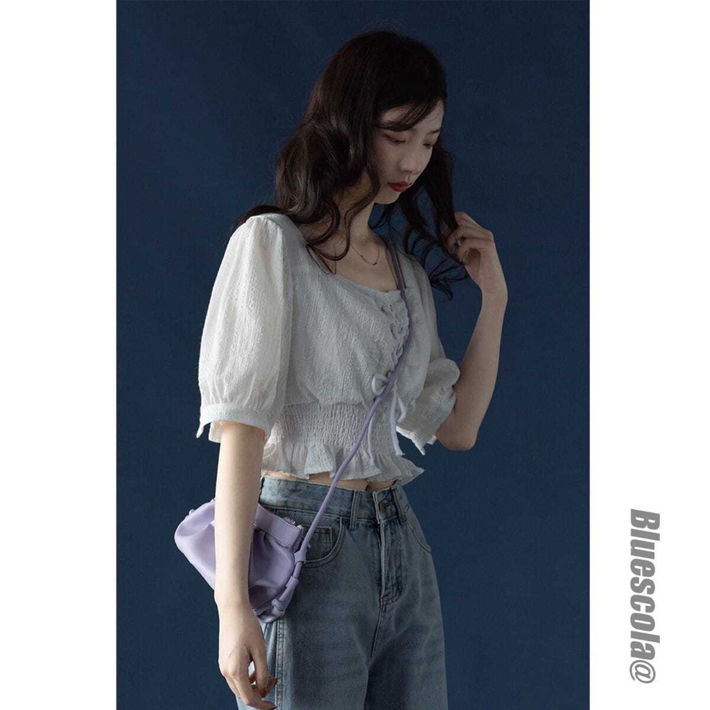 Áo Kiểu Cổ Vuông Tay Phồng Lưng Cao Phong Cách Pháp Thời Trang Mùa Hè 2022