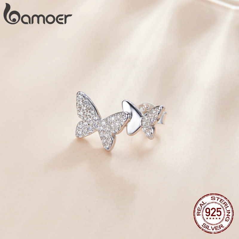 BAMOER 1 Bông Tai bạc 925 HìNh BướM ĐíNh Đá CZ Sb1068