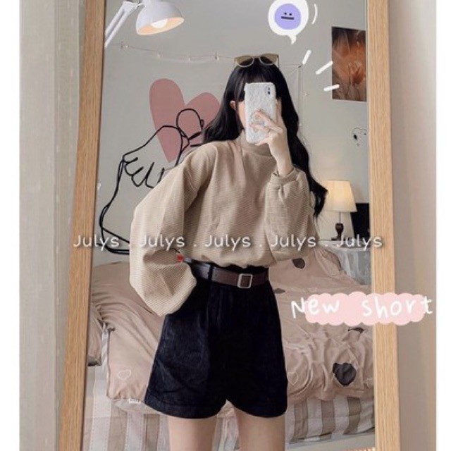 ÁO LEN KẺ CỔ LỌ TAY BỒNG RÚM