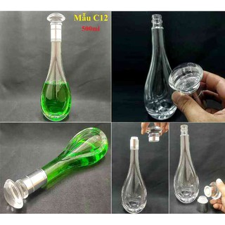 Chai Thủy Tinh Đựng Rượu 500ML giọt nước - nắp đặc hình nón bọc thiếc - Vỏ Chai Rượu Đẹp (C12) #chaithuytinhdungruou