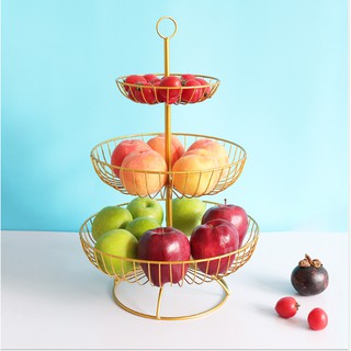 khay đựng trái cây bánh kẹo hình rổ 3 tầng thép không gỉ  cực xinh(hàng có sẵn)