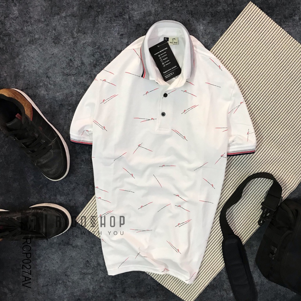 Áo thun nam polo cotton Heyboy ngắn tay phối họa tiết cực đẹp RCP027 - áo phông nam form rộng Riooshop