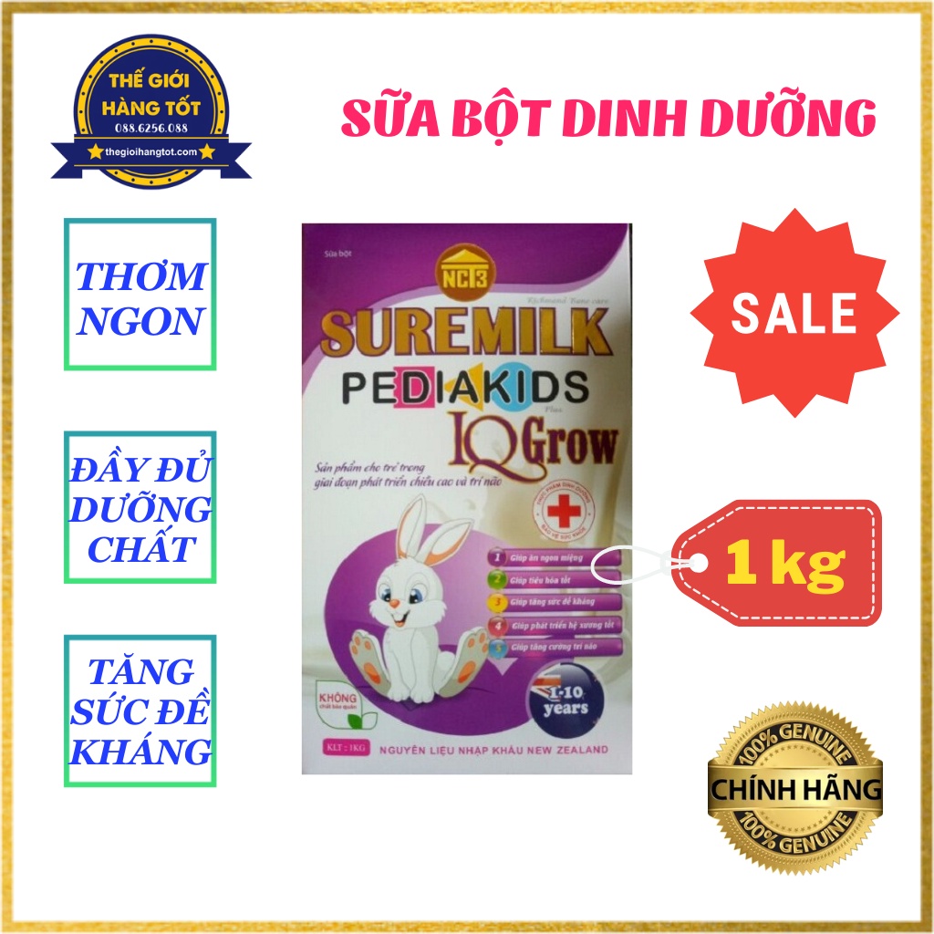 Sữa, sữa TĂNG CÂN 1kg - Suremilk Pediakids IQ Grow - Sữa cho trẻ thấp còi