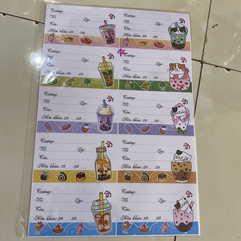 Nhãn vở giấy nhãn dành cho học sinh