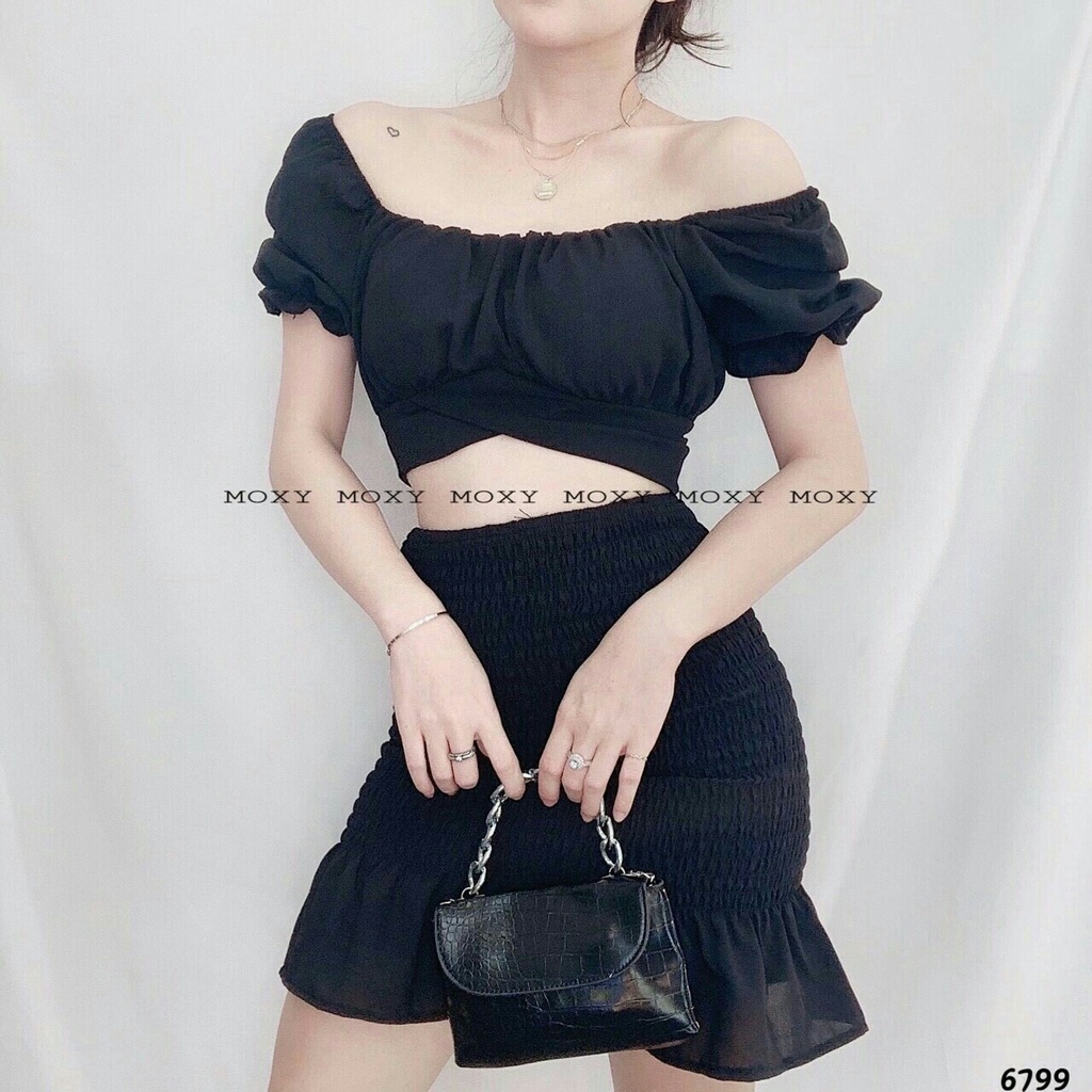 SÉT ÁO TRỄ VAI NHÚN NHẸ Ở VÒNG CỔ THẲ DÂY NƠ Ở SAU LƯNG,KÈM CHÂN VÁY ĐUÔI CÁ NHÚN CHUN | BigBuy360 - bigbuy360.vn