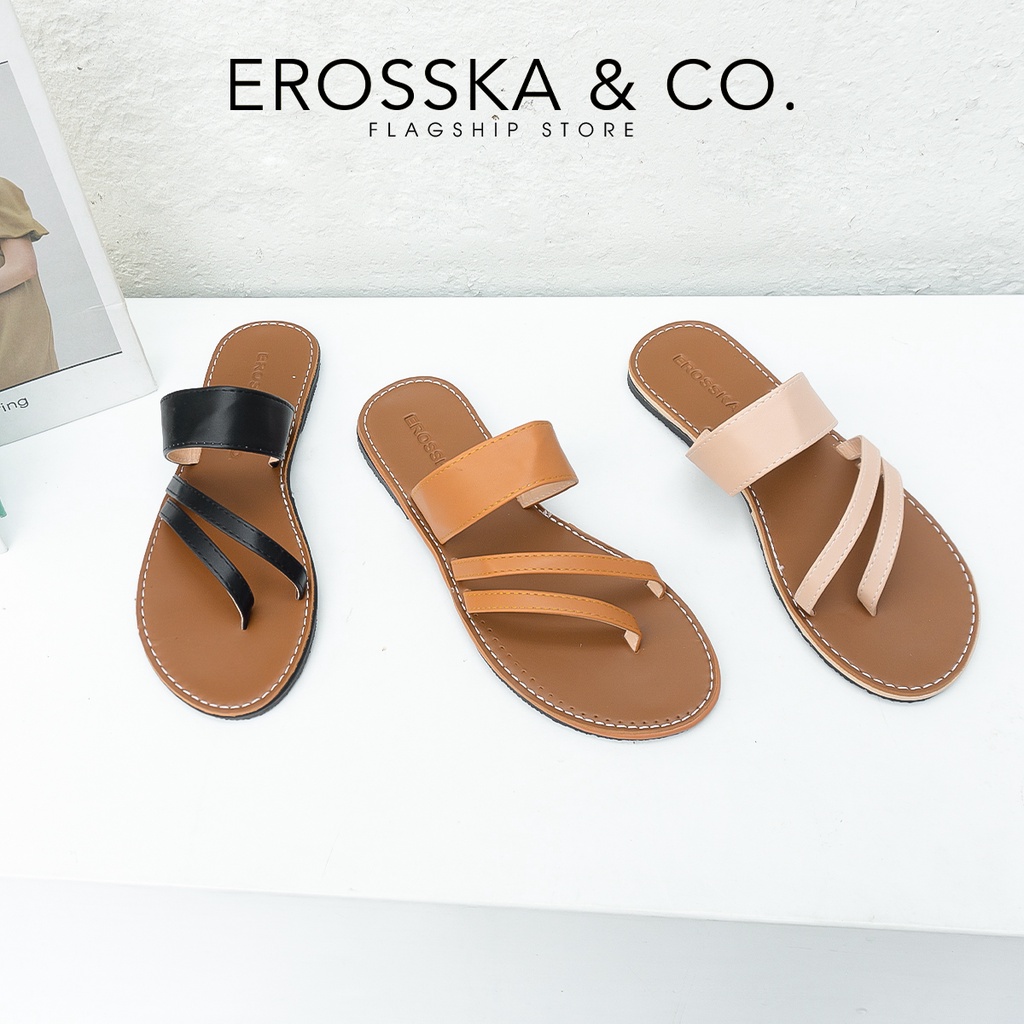 Dép nữ đế bệt sandal đi biển thời trang Erosska màu kem _ DE054