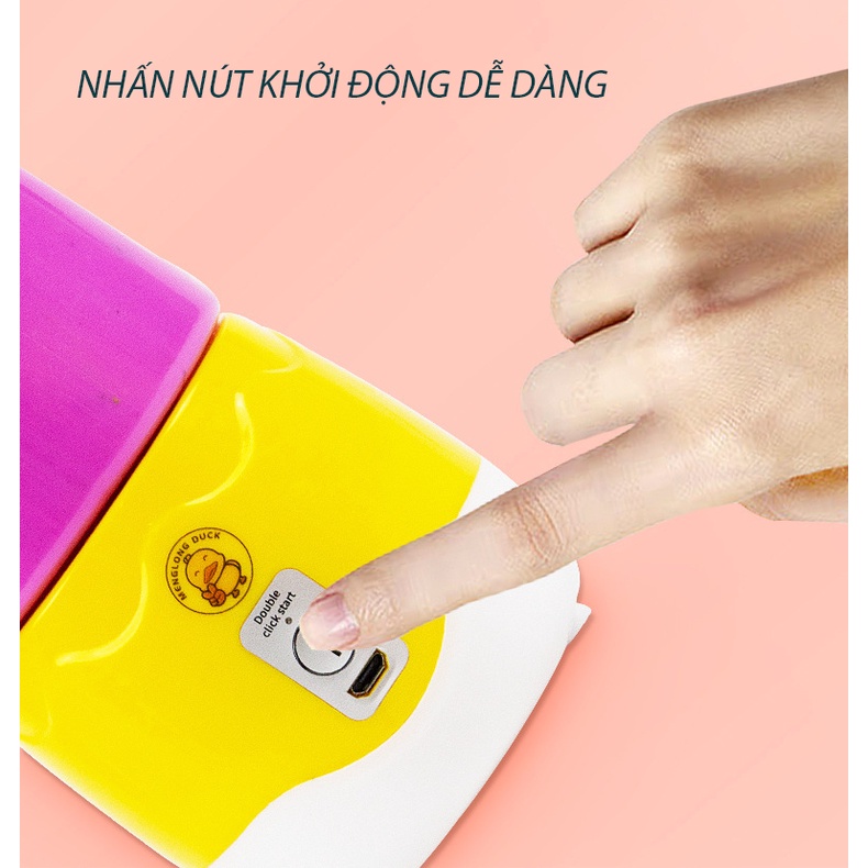 Máy xay sinh tố mini cầm tay hình vịt vàng 4 lưỡi cực mạnh - Máy xay trái cây, đồ ăn dặm sạc Pin tiện lợi
