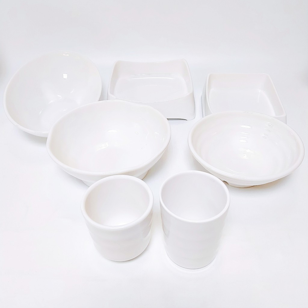 [LẺ GIÁ SỈ] Bộ bát đĩa phong cách Nhật Bản 100% melamine màu trắng trang nhã