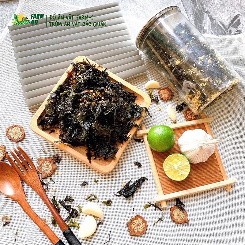 Rong Biển Cháy Tỏi Đồ Ăn Vặt Ngon Farm49 Loại 1 Hũ Pet 200Gr