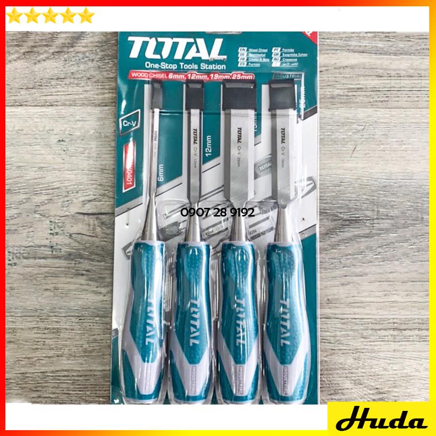 Bộ 4 đục gỗ dẹp 6mm 12mm 19mm 25mm dài 140mm Total Ingco siêu cứng dùng đục và điêu khắc tiện gỗ 1234