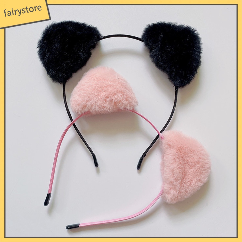 Băng Đô Cài Tóc Tai Mèo Phủ Lông Màu Sắc Ngọt Ngào Co Giãn Nhẹ Nhàng