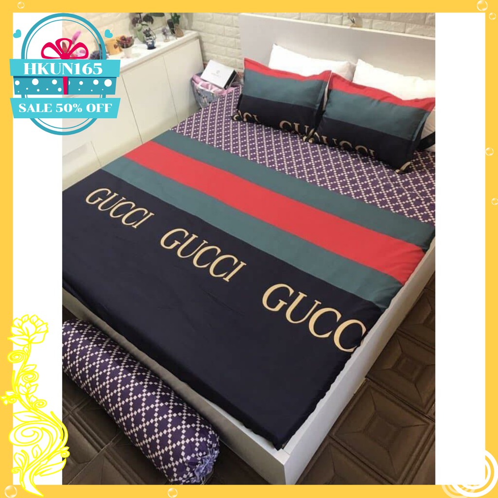 set ga gối poly 1m8 mẫu guci kẻ đỏ