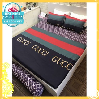 Set ga gối poly 1m8 mẫu guci kẻ đỏ
