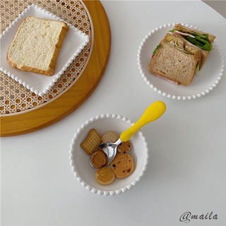Ins Pearl Plate Breakfast Plate White Bead Point Oatmeal Plate Afternoon Tea Cake Ceramic Bowl Dessert Plate