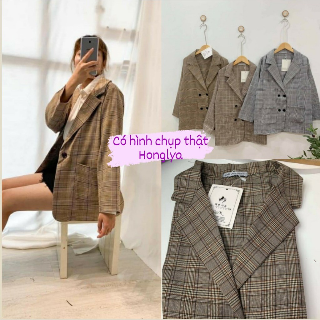 [Ảnh thật] Blazer kẻ caro 1 lớp phong cách ulzzang / Blazer caro siêu chất