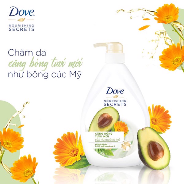 Sữa Tắm Dove Căng Bóng Tươi Mới Từ Tinh Dầu Bơ & Hoa Cúc 530g