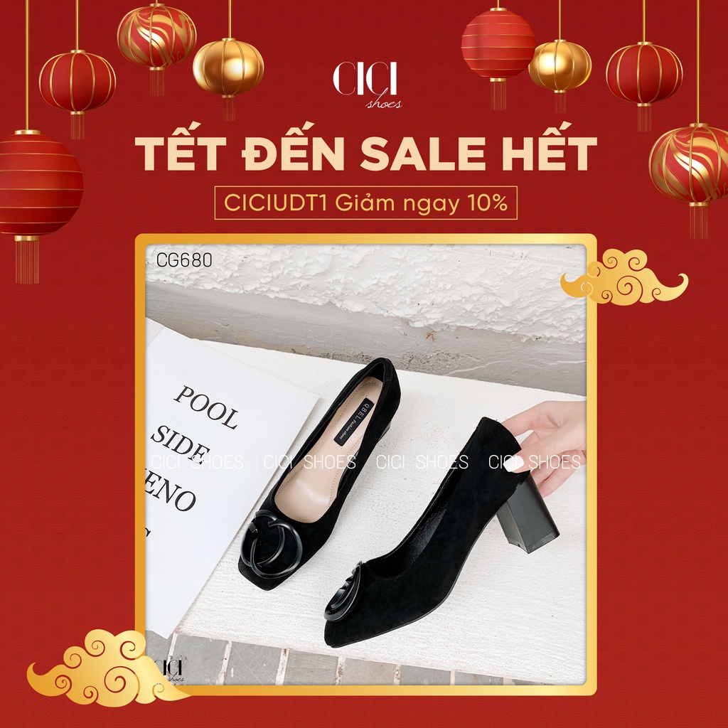 Giày cao gót nữ CiCi Shoes 5cm gót vuông, giầy da lộn khoá nhựa - CG680