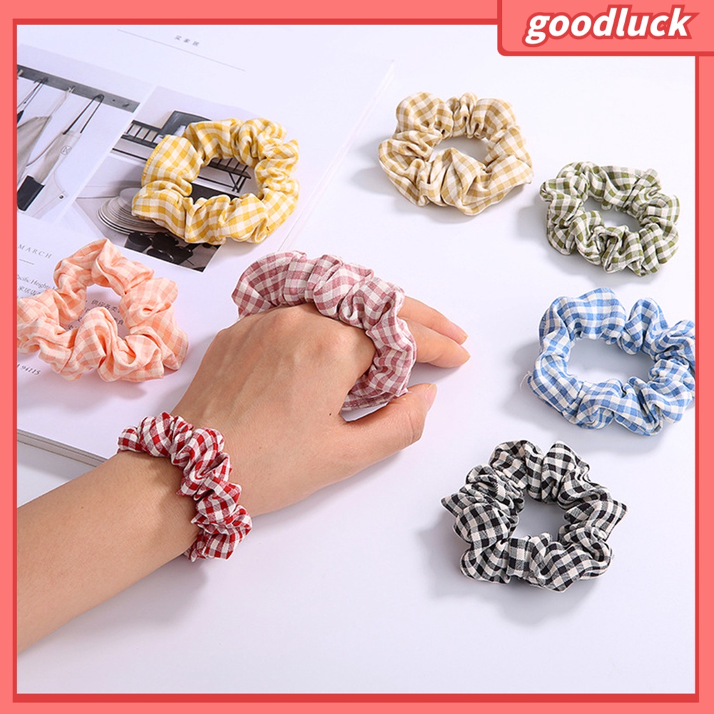 Dây buộc tóc co giãn họa tiết sọc caro phong cách Hàn Quốc xinh xắn cho nữ