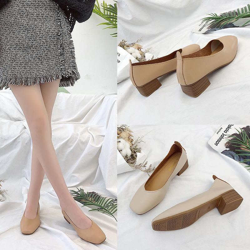 (Order) Giày cao gót mũi vuông gót vuông vân gỗ 3,5cm