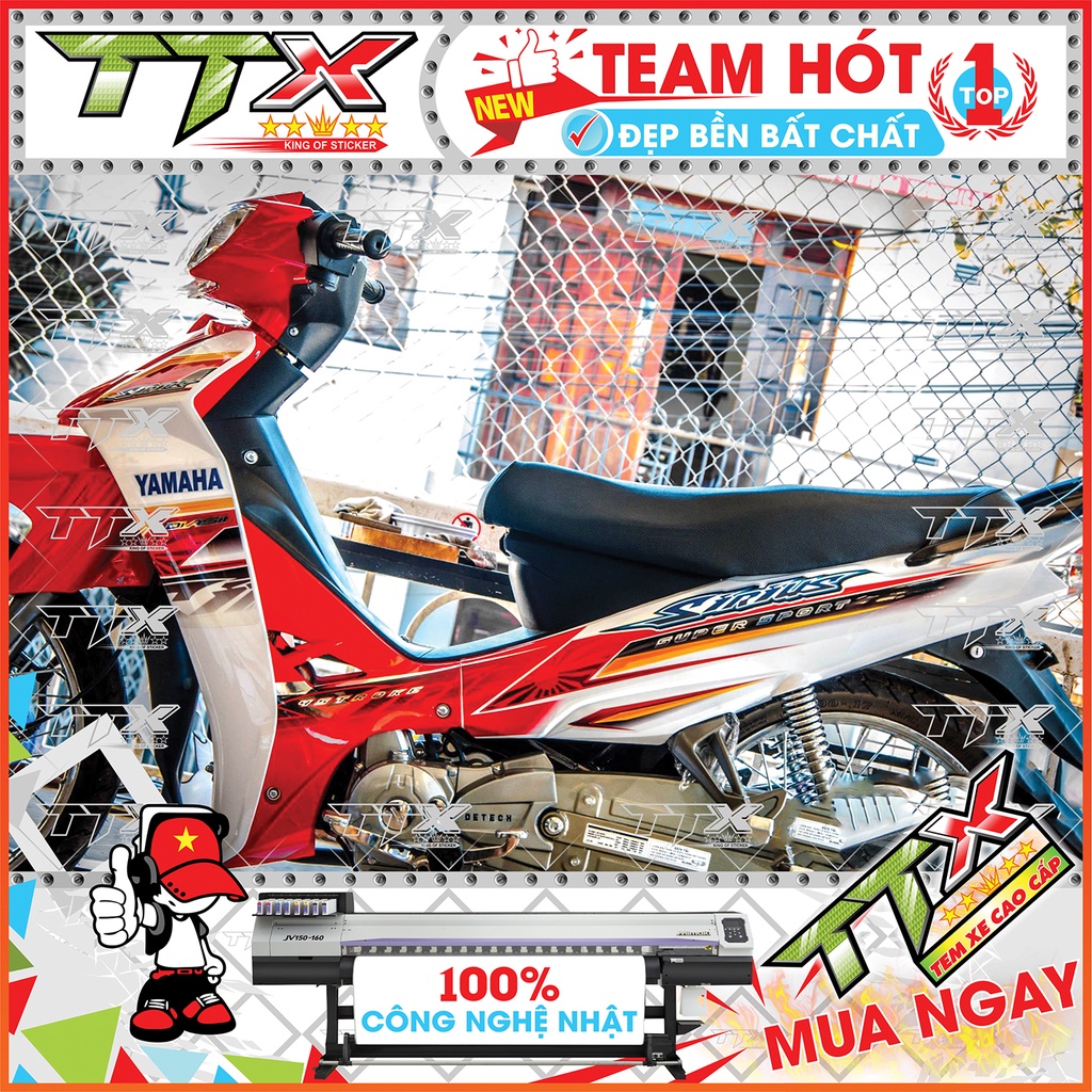 Tem rời sirius mặt trời nhỏ , Team chế sirius dán xe màu đỏ nền trắng siêu đẹp , Shop TTX Tem xe sirius mã (S0008/00)