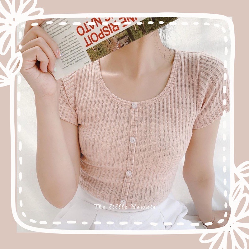 Áo croptop Chuu Bownie vải thun Hàn Quốc