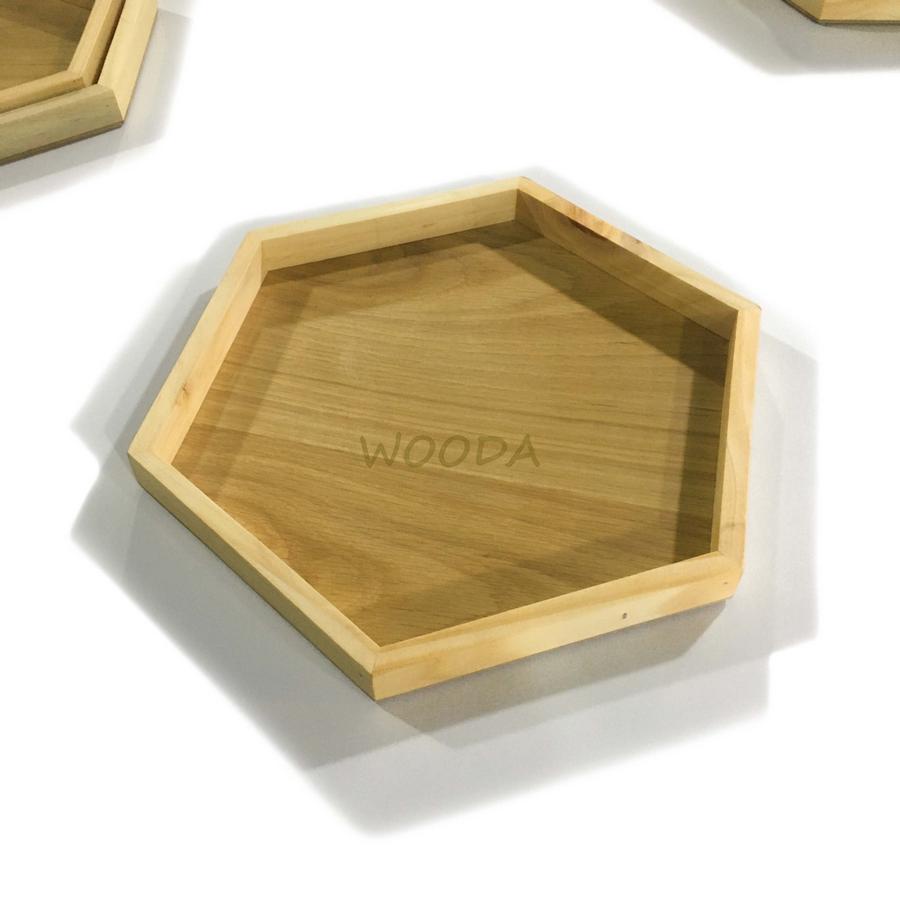 Khay gỗ thông hình lục giác, khay gỗ đựng đồ, khay đựng trà gỗ thông