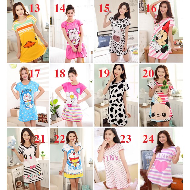 Đầm ngủ Teen hoạt hình thun cotton mỏn hình một mặt