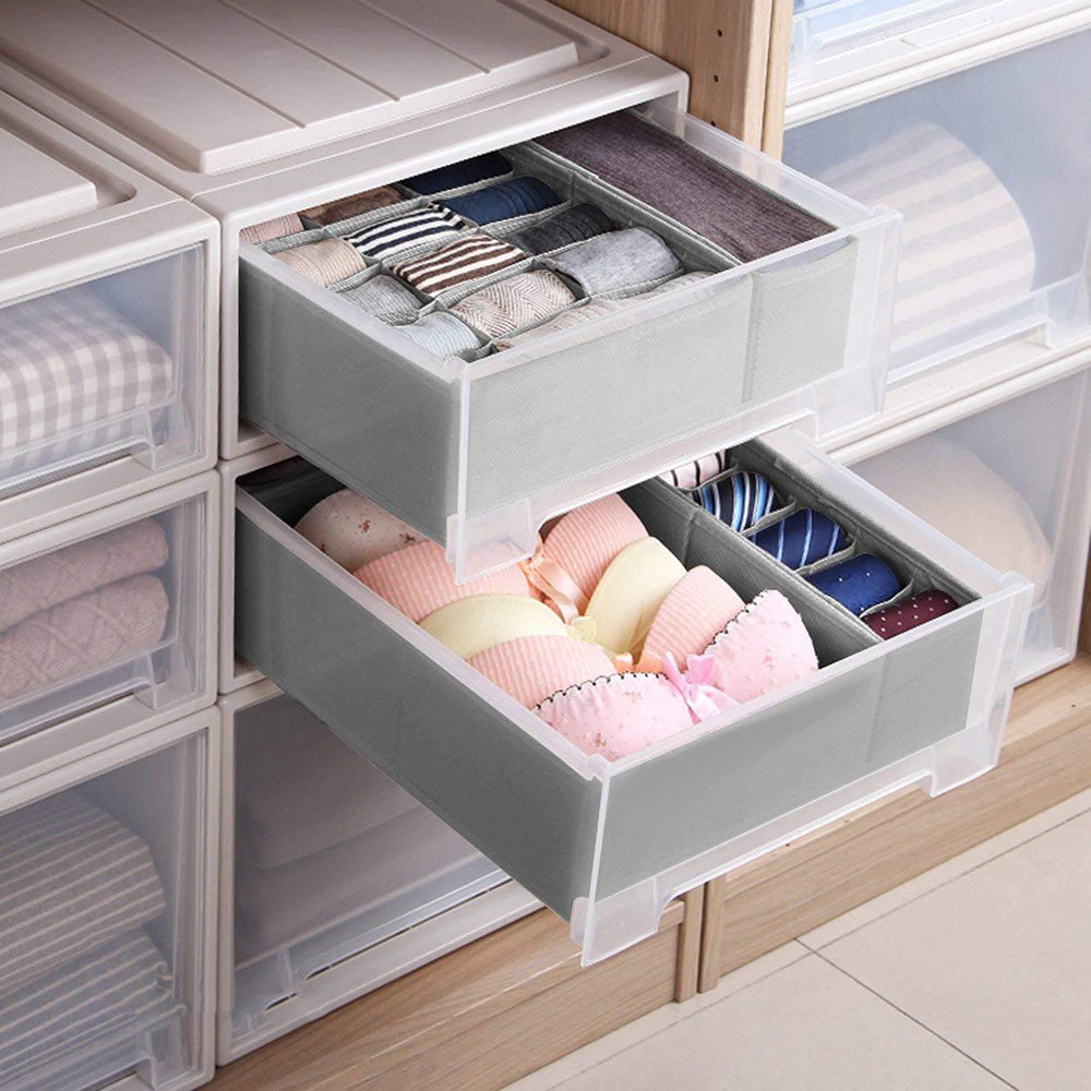 Hộp đựng đồ lót vải không dệt CHUMDEC (Set 3 cái 6, 7, 24 ngăn) - Khay bảo quản đựng tất vớ sạch sẽ, tiết kiệm diện tích