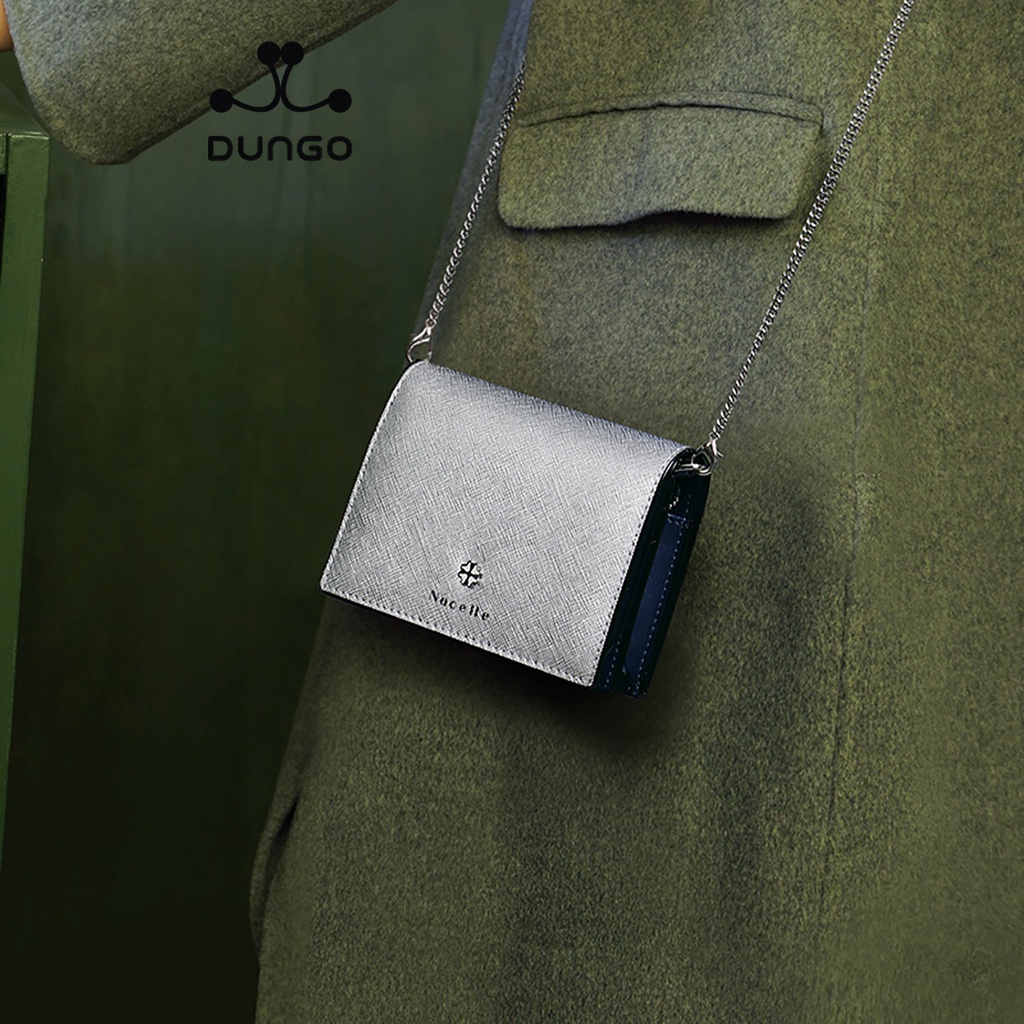 Ví Tiền Ngắn NUCELLE Có Dây Đeo Màu Cam/ Xám NU070692