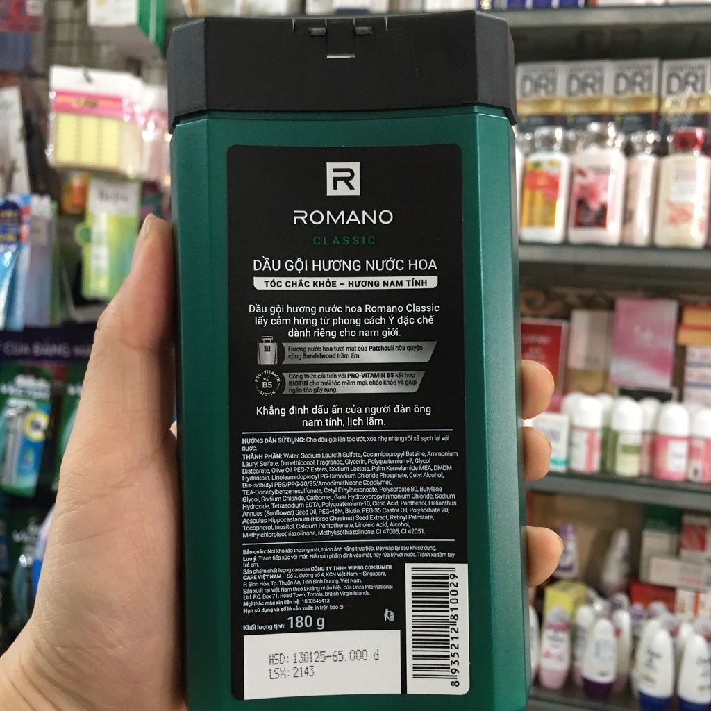 Dầu gội hương nước hoa Romano Classic tóc chắc khoẻ 180g