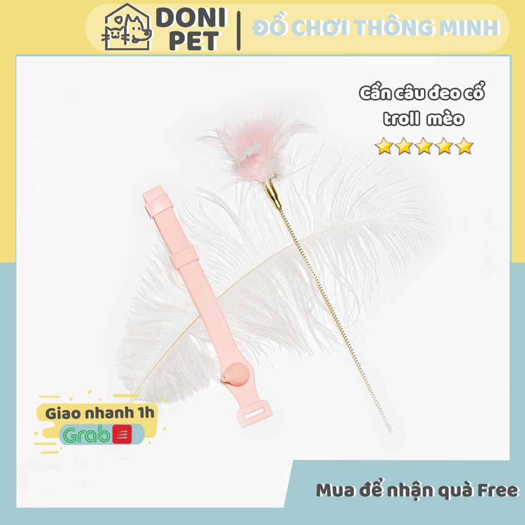 Cần câu mèo lông vũ gắn chuông đeo cổ loại cao cấp cho mèo cưng