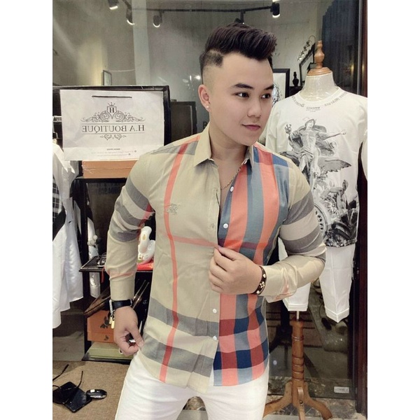 Áo sơ mi nam dài tay bbr Caro Kẻ Sọc Dáng Ôm Vải Cotton Mềm Mịn Không Nhăn Thấm Hút Mồ Hôi