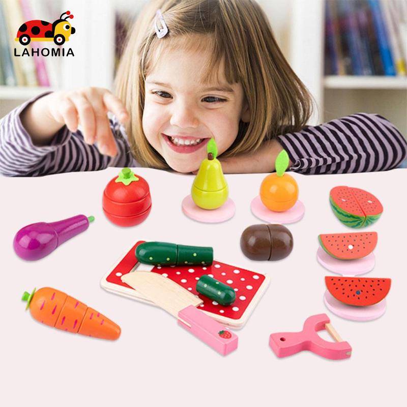 LAHOMIA Set đồ chơi cắt trái cây rau củ quả bằng gỗ vui nhộn dành cho trẻ em