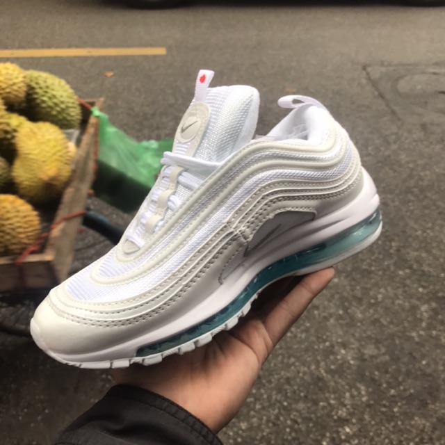 Giày thể thao Sneaker Air Max 97 thánh giá phản quang trắng đế xanh dương có nước mẫu mới cực hot dành cho nam và nữ