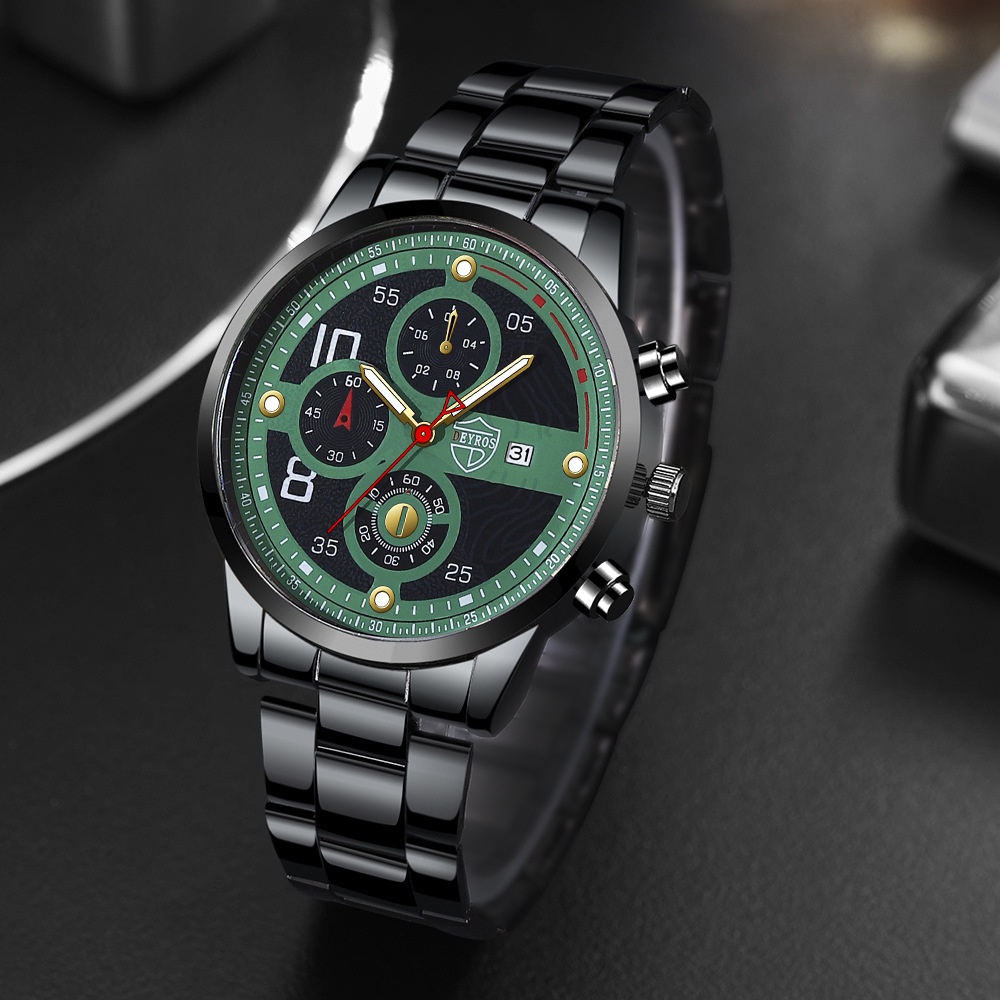 Đồng Hồ Đeo Tay Thạch Anh Dạ Quang Dây Thép Phối Da Thời Trang 2022 Cho Nam