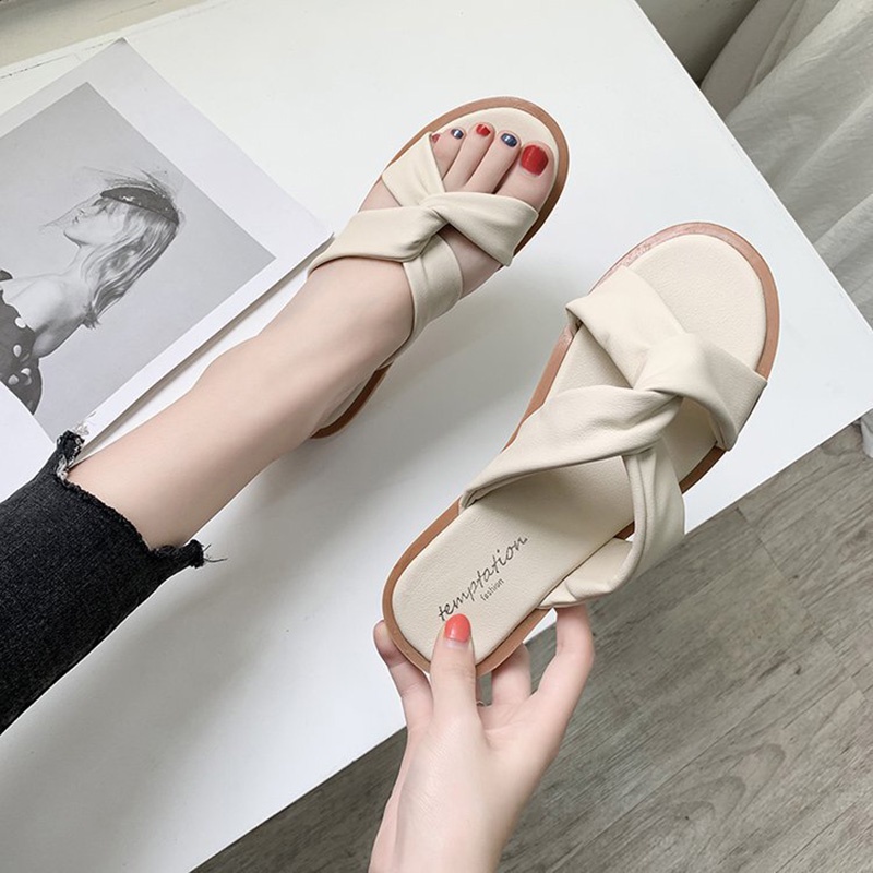 Dép quai chéo IELGY đế bằng phong cách Hàn Quốc thời trang cho nữ