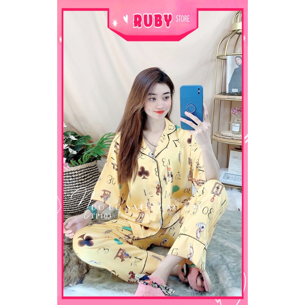 Đồ bộ nữ mặc nhà tay cánh dơi phom to chất satin cao cấp siêu mềm mát in họa tiết dễ thương TP103