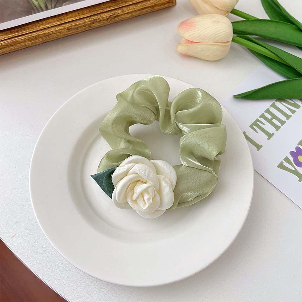 NICKOLAS Dây Buộc Tóc Màu Xanh Lá Cỡ Lớn Họa Tiết Hoa Xinh Xắn Thời Trang Mùa Hè Cho Nữ