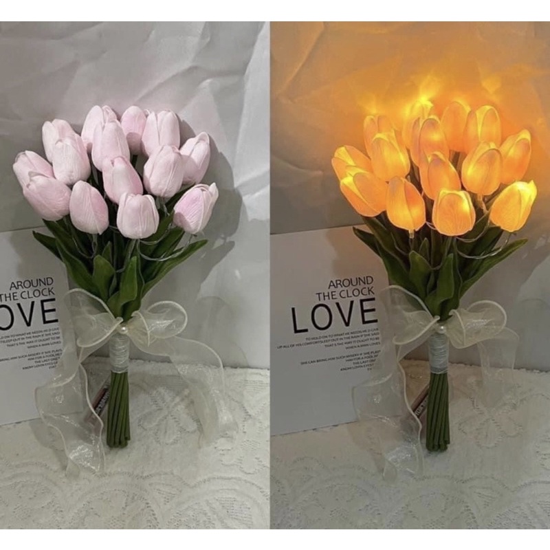 BÓ 10 BÔNG HOA TUY LUÝP BÓ SẴN GẮN ĐÈN LED