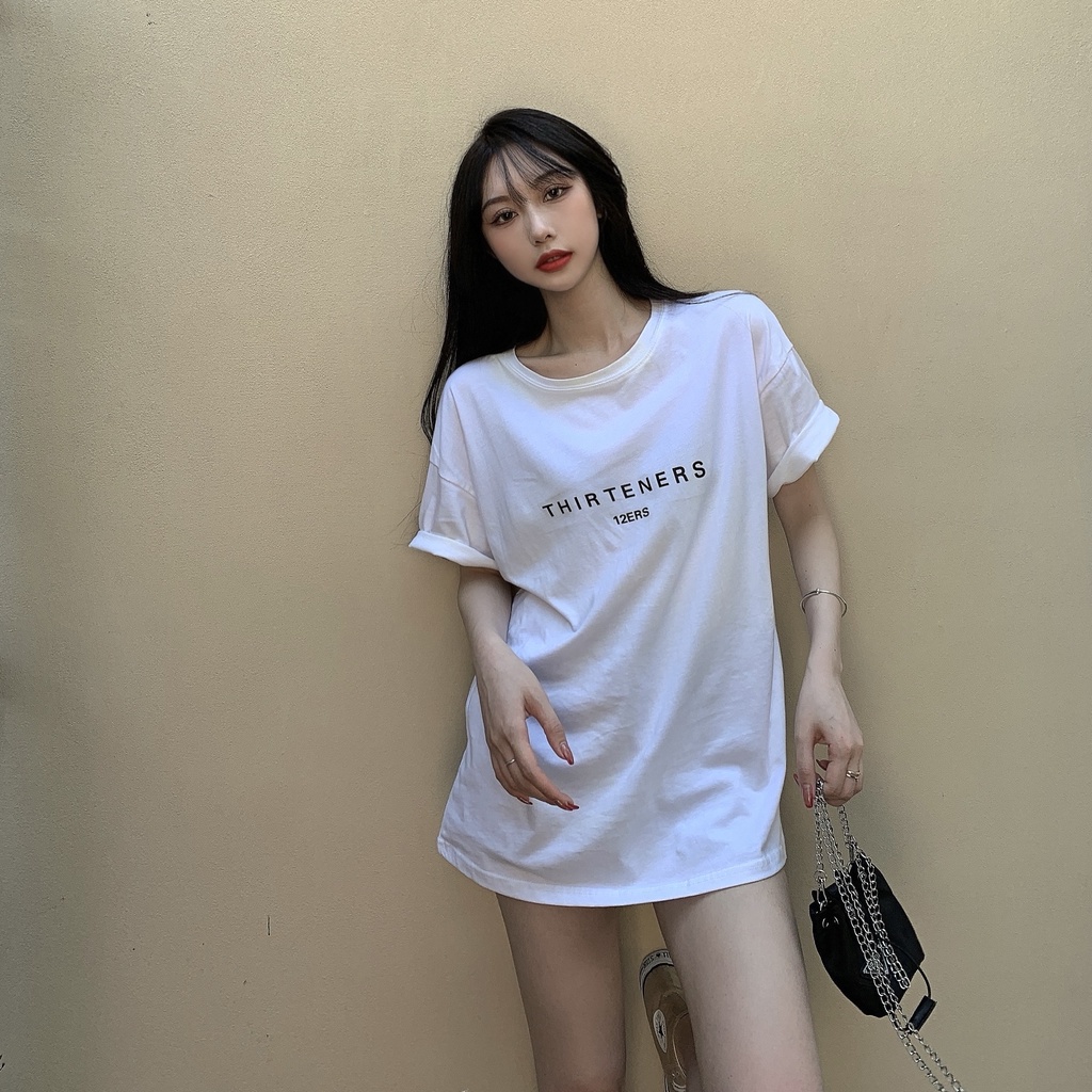 Áo Thun Tay Ngắn Dáng Rộng In Chữ Thời Trang Hàn Quốc